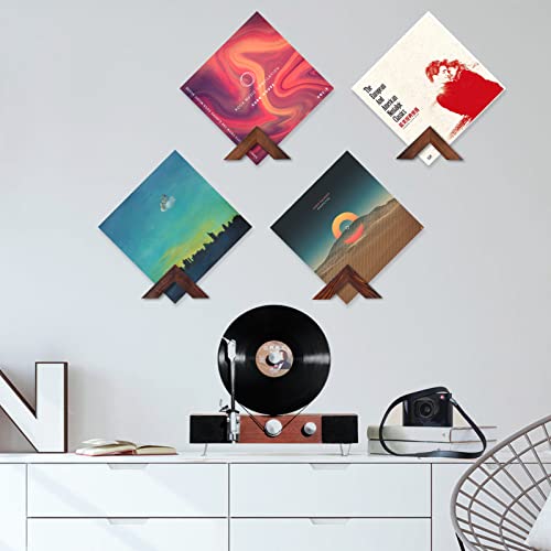 TIMCORR Vinyl Record Holder Set : Vinyl Wall Mount for Record Display, Pine Wood Album Shelf with Sticky Transparent Tapes Hanging on the Wall (Pine Wood Set of 2)