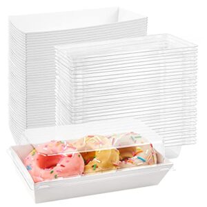 ocmoiy charcuterie boxes with clear lids, 50 pack white bakery boxes, cookie boxes, small treat boxes for pastry, sandwich, cupcakes, strawberries, dessert to go containers