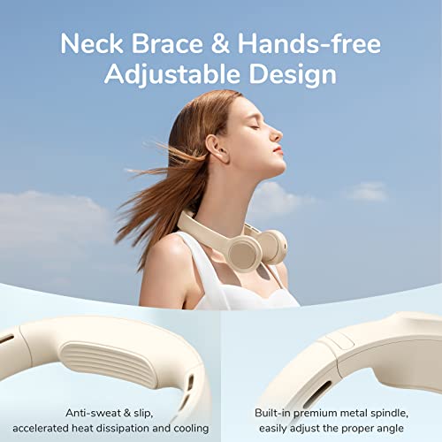 JISULIFE Portable Neck Fan, 4500mAh Bladeless Personal Neck Fan USB Rechargeable Wearable Fan, 3+1 Speeds, Upgraded Airflow & Ultra-quiet, Sweatproof Neck Brace & Hands-free Adjustable Design-Brown