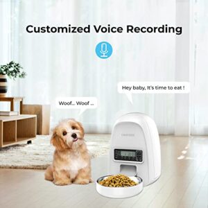 DOGNESS Automatic Cat Feeders, Smart Feeder for Cats, Timed Cat Feeder with Desiccant Bag for Pet Dry Food, Programmable Portion Control 1-4 Meals per Day & 10s Voice Recorder for Cats Dogs 2L, White