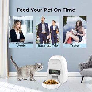 DOGNESS Automatic Cat Feeders, Smart Feeder for Cats, Timed Cat Feeder with Desiccant Bag for Pet Dry Food, Programmable Portion Control 1-4 Meals per Day & 10s Voice Recorder for Cats Dogs 2L, White