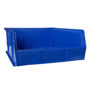 pack of 6 blue plastic storage bin hanging stacking containers, plastic stack & hang bin, shelf bin for tools school, hospital, office, toys - 11"w x 10-7/8"d x 5"h