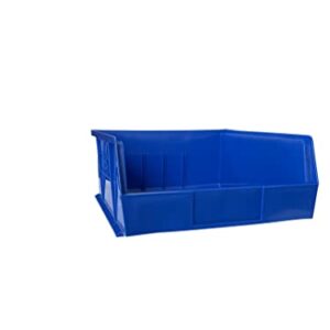 Pack of 6 Blue Plastic Storage Bin Hanging Stacking Containers, Plastic Stack & Hang Bin, Shelf Bin for Tools School, Hospital, Office, Toys - 11"W x 10-7/8"D x 5"H
