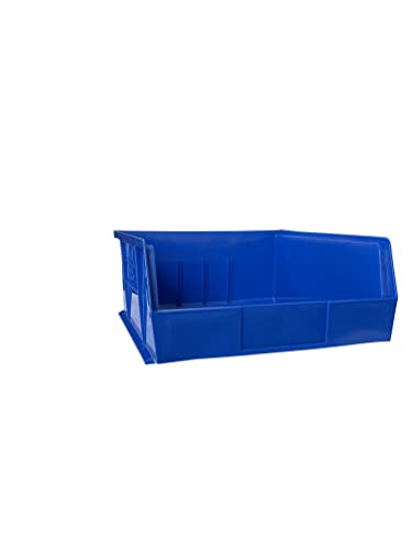 Pack of 6 Blue Plastic Storage Bin Hanging Stacking Containers, Plastic Stack & Hang Bin, Shelf Bin for Tools School, Hospital, Office, Toys - 11"W x 10-7/8"D x 5"H