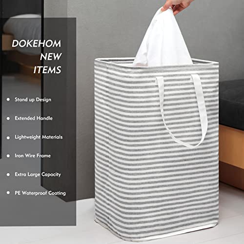 DOKEHOM 80L [2 Pack] Freestanding Laundry Hamper with Handle, Collapsible Large Cotton Storage Basket for Clothes (Grey)