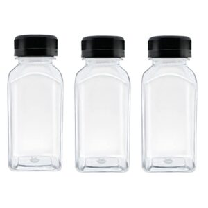 myyzmy 3 pcs 8 ounce plastic juice bottles, reusable bulk beverage containers for juice, milk and other beverages, black lid