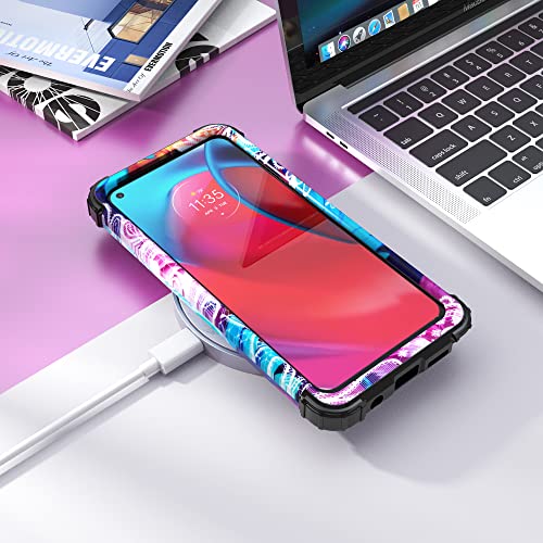 IDweel Moto G Stylus 5G Case with Screen Protector(Tempered Glass), 3 in 1 Shockproof Slim Hybrid Heavy Duty Protection Hard PC Cover Soft Silicone Bumper Full Body Floral Case for Women,Flower