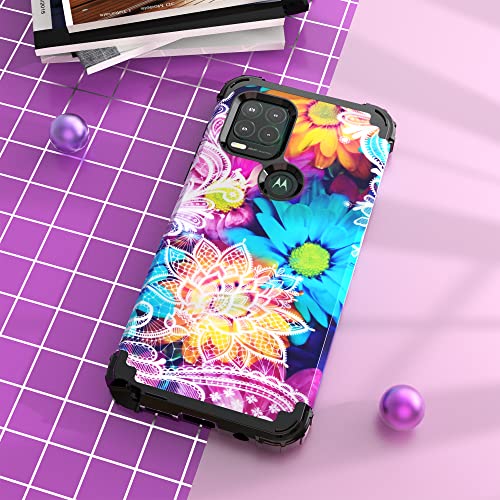 IDweel Moto G Stylus 5G Case with Screen Protector(Tempered Glass), 3 in 1 Shockproof Slim Hybrid Heavy Duty Protection Hard PC Cover Soft Silicone Bumper Full Body Floral Case for Women,Flower