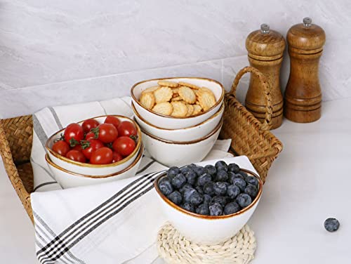 ONEMORE Ceramic Bowls, 8 oz Ice Cream Bowls Oval Salad Bowl Set of 6 Small Serving Bowls for Charcuterie Board, Dessert, Dips, Cereal, Side Dishes - Microwave, Dishwasher and Oven Safe - Creamy White