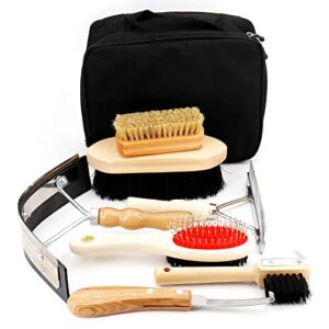 surfante horse grooming kit with tote 8pcs,horse cleaning tool set,horse brushes set,horse sweat scraper,mane comb with storage bag
