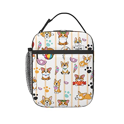 Dudietry Cute Corgi Lunch Bag Portable Insulated Lunch Box for Women Reusable or Travel/Picnic/Work