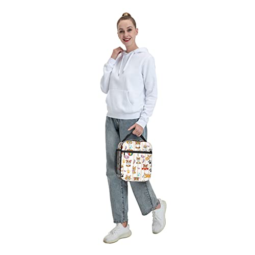 Dudietry Cute Corgi Lunch Bag Portable Insulated Lunch Box for Women Reusable or Travel/Picnic/Work