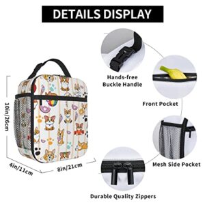 Dudietry Cute Corgi Lunch Bag Portable Insulated Lunch Box for Women Reusable or Travel/Picnic/Work