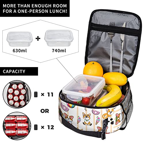 Dudietry Cute Corgi Lunch Bag Portable Insulated Lunch Box for Women Reusable or Travel/Picnic/Work