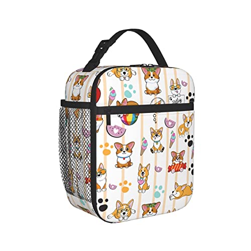 Dudietry Cute Corgi Lunch Bag Portable Insulated Lunch Box for Women Reusable or Travel/Picnic/Work