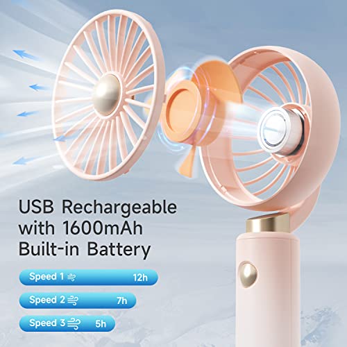 iDEART Portable Handheld Fan, Battery Operated Rechargeable Personal Fan, 3 Speed Personal Desk Table Fan with Base, for Outdoor Activities, Summer Gift for Men Women