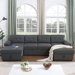 moxeay lifestyle sectional sofa set pull out couch u shaped sectional couch with storage chaise modular, dark grey