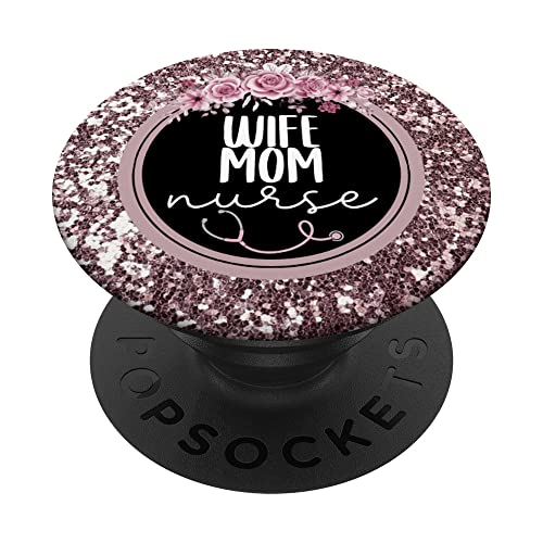 WIFE Mom Nurse Black Floral Cell Phone Accessory For Nurses PopSockets Swappable PopGrip