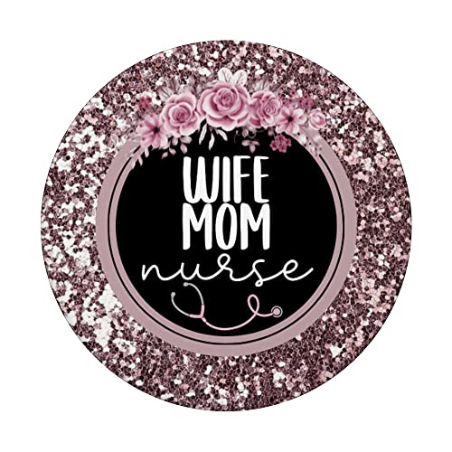 WIFE Mom Nurse Black Floral Cell Phone Accessory For Nurses PopSockets Swappable PopGrip