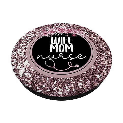 WIFE Mom Nurse Black Floral Cell Phone Accessory For Nurses PopSockets Swappable PopGrip