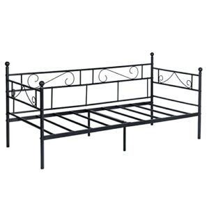 FurnitureR Metal Daybed Frame, Twin Size Metal Platform Bed with Headboard,Heavy Duty Steel Slats Support for Living Room Bedroom Guest Room, Black