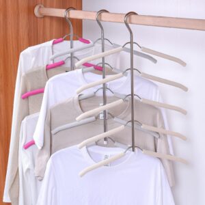 3 pack 5 in 1 space saving clothes hangers chrome and foam blouse tree hangers multi layers clothes rack non slip stainless steel shirt hangers coats hangers closet storage organizer(white)