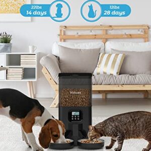 Voluas Automatic Cat Feeders for Two Cats, Double Pet Feeder with 2 Stainless Steel Bowls,6L Timed Cat Feeder with Memory Function, Pet Food Dish