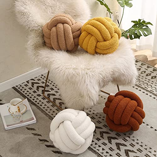 XVTRU Knot Ball Pillow Boucle Ball Throw Pillows Lamb Wool Handmade Knotted Ball Throw Pillows Home Decor Cushion Decorative Knotted Plush Pillow Cushion for Bedroom Sofa Couch Chair Caramel 11"