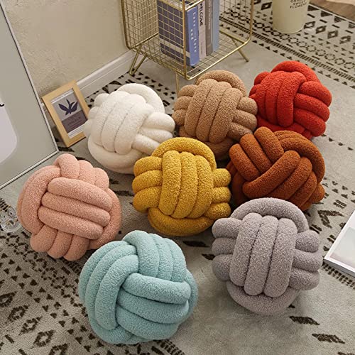 XVTRU Knot Ball Pillow Boucle Ball Throw Pillows Lamb Wool Handmade Knotted Ball Throw Pillows Home Decor Cushion Decorative Knotted Plush Pillow Cushion for Bedroom Sofa Couch Chair Caramel 11"