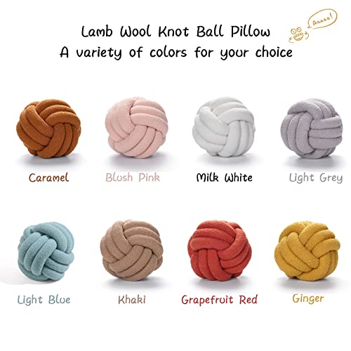 XVTRU Knot Ball Pillow Boucle Ball Throw Pillows Lamb Wool Handmade Knotted Ball Throw Pillows Home Decor Cushion Decorative Knotted Plush Pillow Cushion for Bedroom Sofa Couch Chair Caramel 11"