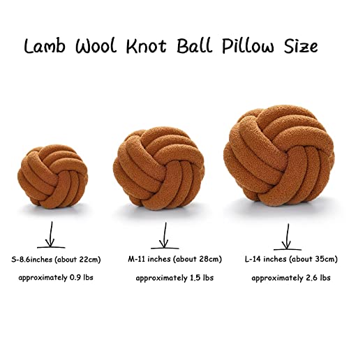 XVTRU Knot Ball Pillow Boucle Ball Throw Pillows Lamb Wool Handmade Knotted Ball Throw Pillows Home Decor Cushion Decorative Knotted Plush Pillow Cushion for Bedroom Sofa Couch Chair Caramel 11"