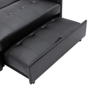 P PURLOVE Modern PU Sleeper Sofa Bed, Pull Out Sleeper Sofa Bed with Pulley, Oversized Armchair with Adjustable backrest, Convertible Sleeper Sofa Bed with Dual USB Ports, Black