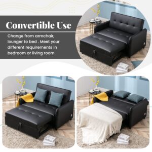 P PURLOVE Modern PU Sleeper Sofa Bed, Pull Out Sleeper Sofa Bed with Pulley, Oversized Armchair with Adjustable backrest, Convertible Sleeper Sofa Bed with Dual USB Ports, Black