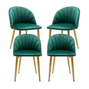 nrizc modern velvet dining chairs set of 4, mid century modern upholstered accent leisure chairs with metal legs, for living room/bedroom/kitchen/vanity (green)