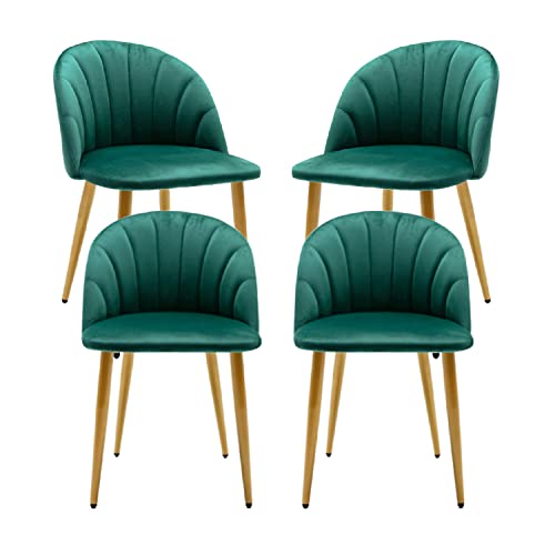 Nrizc Modern Velvet Dining Chairs Set of 4, Mid Century Modern Upholstered Accent Leisure Chairs with Metal Legs, for Living Room/Bedroom/Kitchen/Vanity (Green)