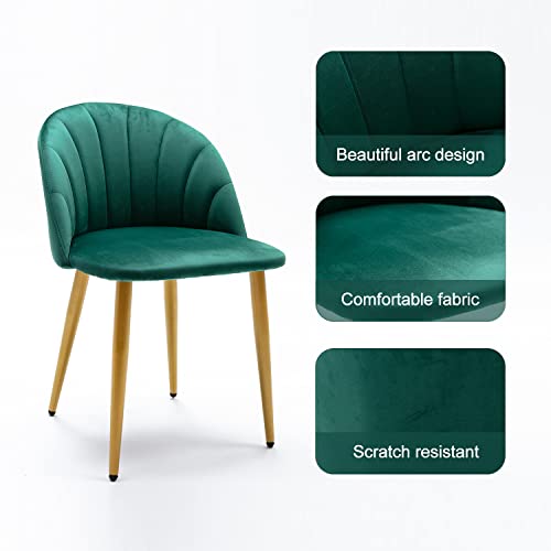 Nrizc Modern Velvet Dining Chairs Set of 4, Mid Century Modern Upholstered Accent Leisure Chairs with Metal Legs, for Living Room/Bedroom/Kitchen/Vanity (Green)