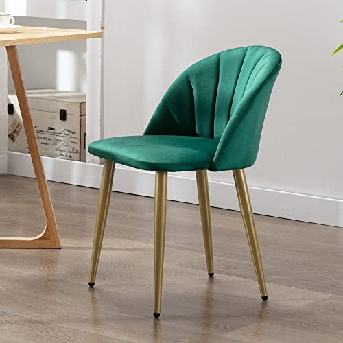 Nrizc Modern Velvet Dining Chairs Set of 4, Mid Century Modern Upholstered Accent Leisure Chairs with Metal Legs, for Living Room/Bedroom/Kitchen/Vanity (Green)