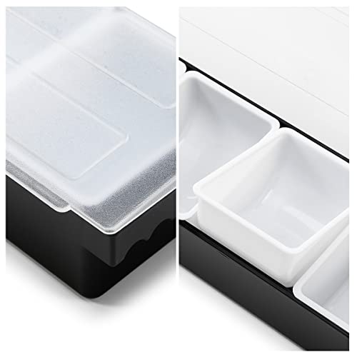 MUKEEN Ice Cooled Condiment Serving Container-4 Compartment Chilled Garnish Tray Bar Caddy with Hinged Lid (4 Compartments)