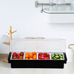 MUKEEN Ice Cooled Condiment Serving Container-4 Compartment Chilled Garnish Tray Bar Caddy with Hinged Lid (4 Compartments)