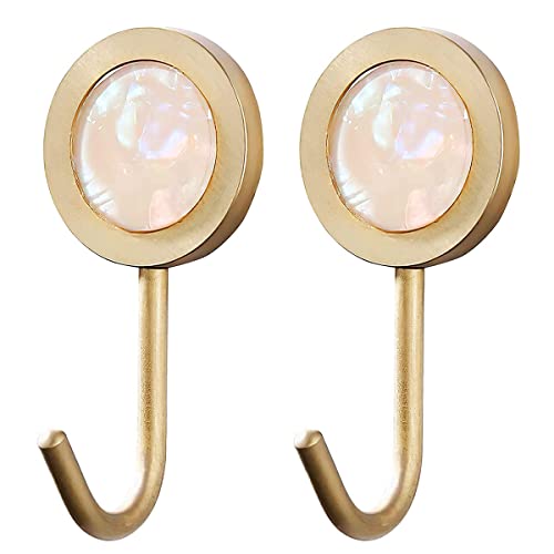 Solid Brass Decorative Wall Coat Hooks,Wall Towel Hooks Coat Hook Bathroom Gold Robe Hook, Marble Self Adhesive Hooks w/ 3M Tape for Hallway,Bedroom,Bathroom, Pack of 2