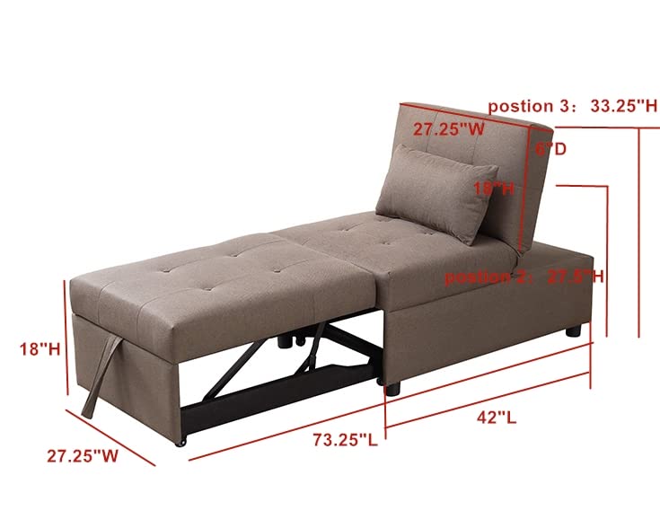 Kings Brand Furniture - Multi-Function Ottoman, Sofa Bed Sleeper, Convertible Chair, Dark Grey