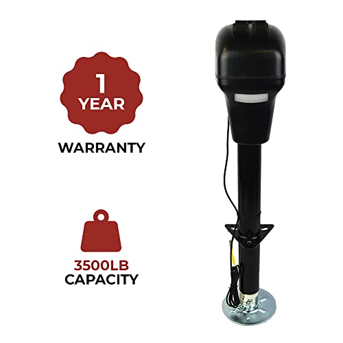 Bastion Electric Power Tongue Jack with Cover | Electric or Manual Operation | 3500LB A-Frame Capacity | 12V | Front LED | Trailers, Campers, RVs & Boats