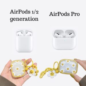 Smiley Face Aesthetic AirPods Case 1 st & 2 nd Generation with Keychain, Silicon Shockproof Protective Case for AirPods 1 & 2, Cute Smiley AirPods Case, Yellow