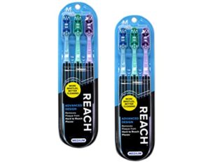 reach advanced design medium toothbrushes, colors may vary, 3 count (pack of 2) total 6 toothbrushes, 18087