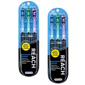 Reach Advanced Design Medium Toothbrushes, Colors May Vary, 3 Count (Pack of 2) Total 6 Toothbrushes, 18087