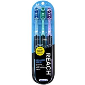 Reach Advanced Design Medium Toothbrushes, Colors May Vary, 3 Count (Pack of 2) Total 6 Toothbrushes, 18087