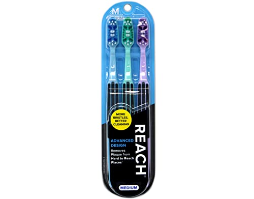 Reach Advanced Design Medium Toothbrushes, Colors May Vary, 3 Count (Pack of 2) Total 6 Toothbrushes, 18087