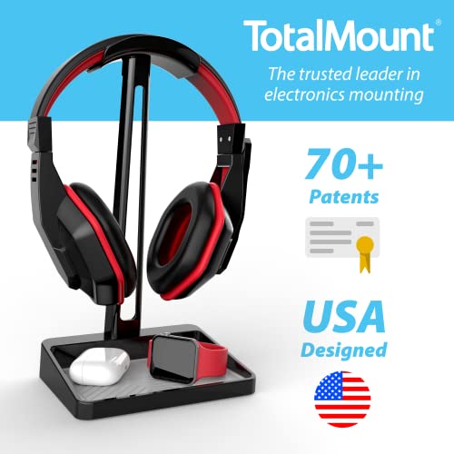 TotalMount Headphone Stand – Premium Headphone Storage and Protection (Tall Headset Stand with Gray Silicone Tray Liner)