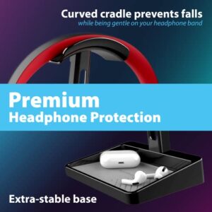 TotalMount Headphone Stand – Premium Headphone Storage and Protection (Tall Headset Stand with Gray Silicone Tray Liner)