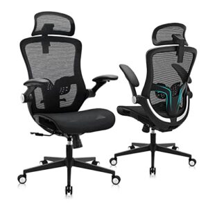 office chair, ergonomic mesh desk chair, high back home office desk chairs with adjustable headrest & seat height, flip-up arms, tilt function, and lumbar support, swivel computer task chair